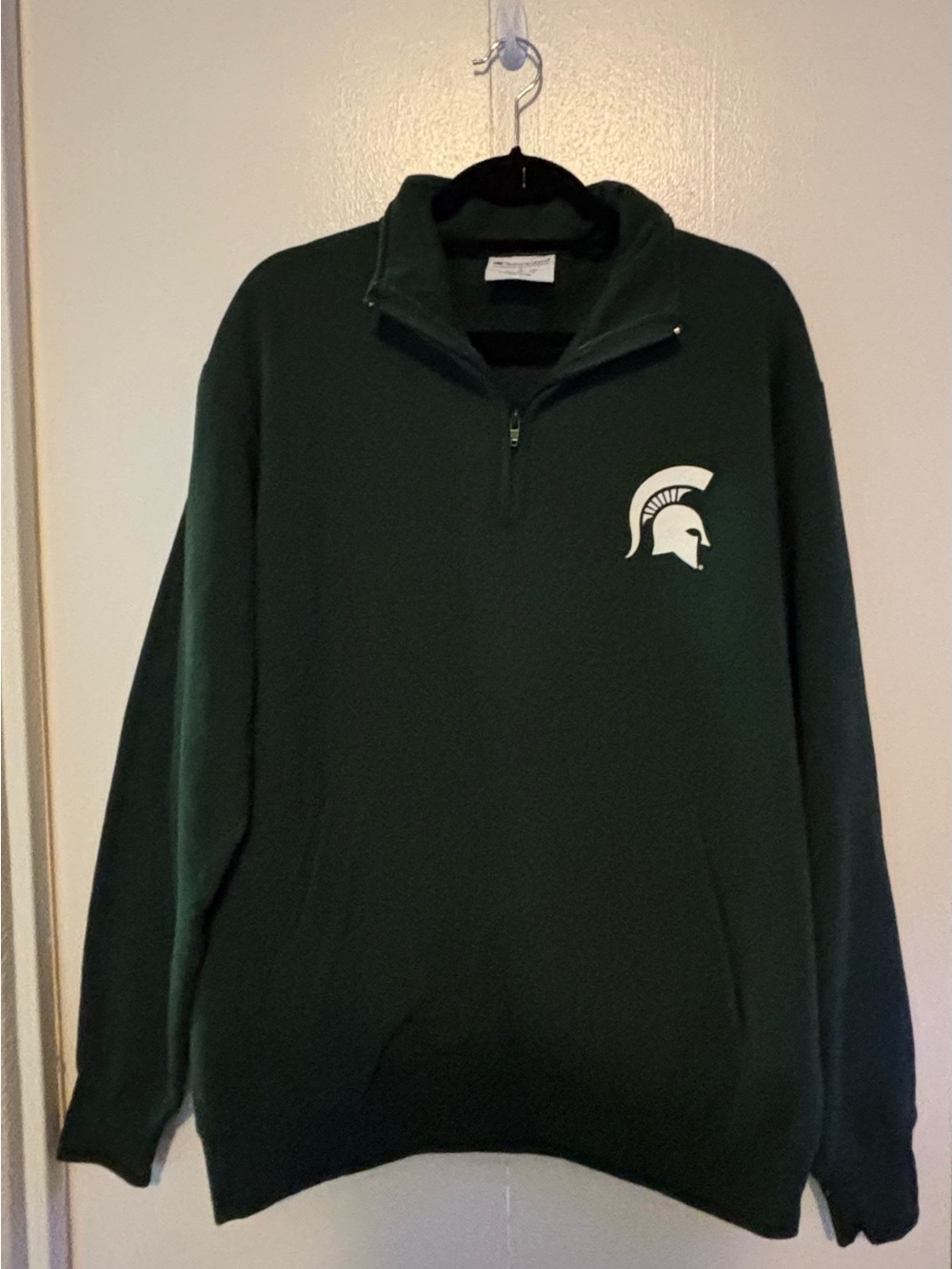 Champion Dark Green Quarter-Zip Sweater with White Spartan Logo